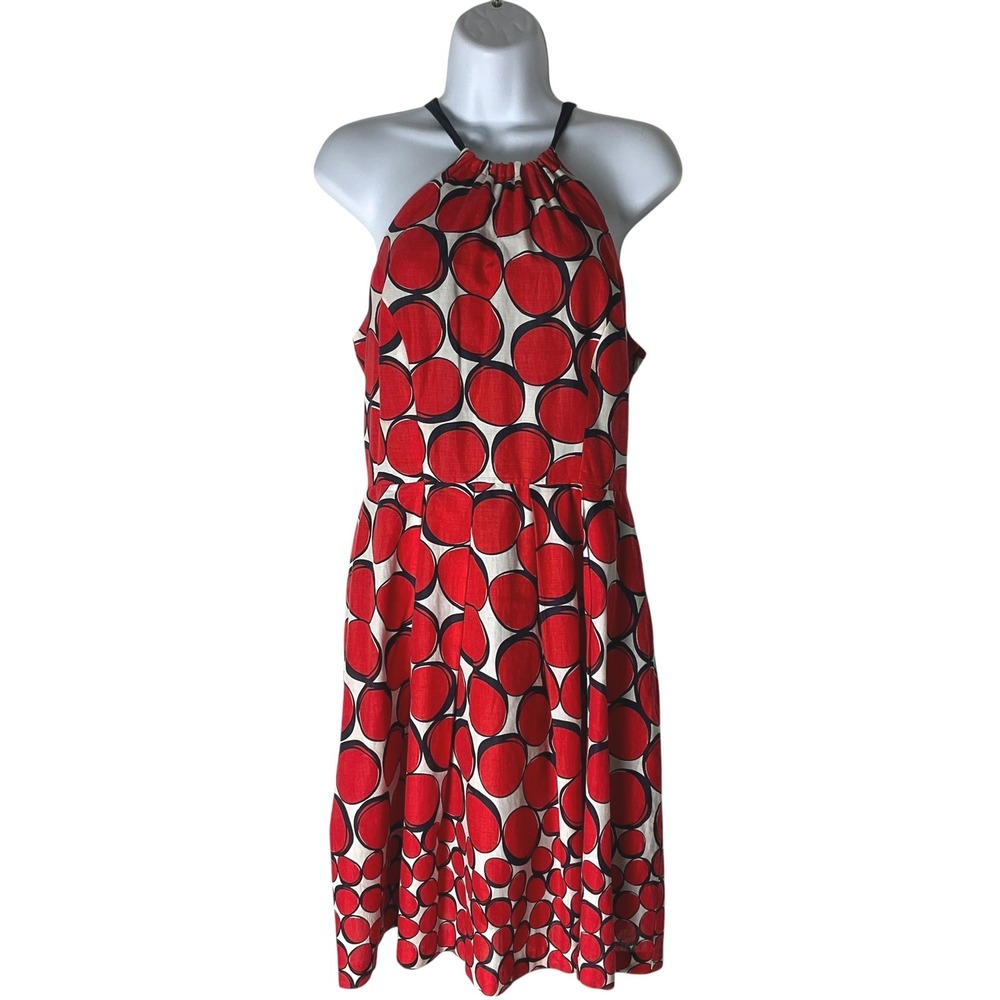 Eva‎ Franco Dress Mini Polka-Dot Halter Sleeveless Red Blue Geometric Size 6